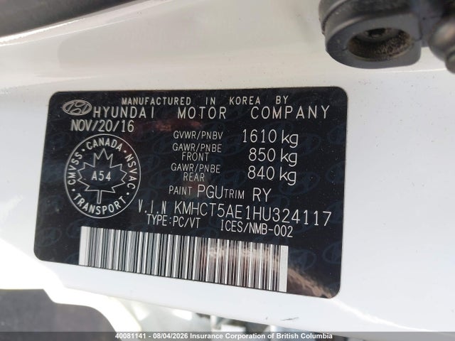 Продажа на аукционе авто 2017 Hyundai Accent Se, vin: KMHCT5AE1HU324117, номер лота: 40081141