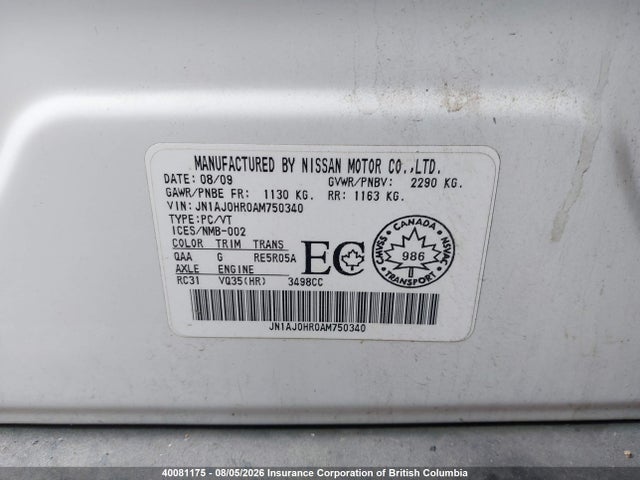 Продаж на аукціоні авто 2010 Infiniti Ex35, vin: JN1AJ0HR0AM750340, номер лоту: 40081175