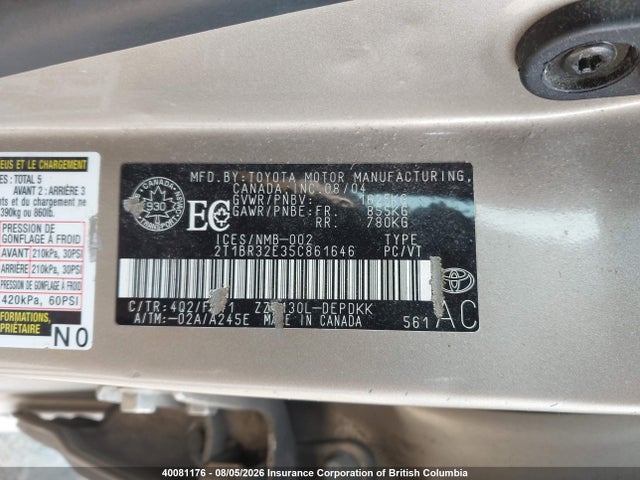 Продажа на аукционе авто 2005 Toyota Corolla Ce/le/sport, vin: 2T1BR32E35C861646, номер лота: 40081176