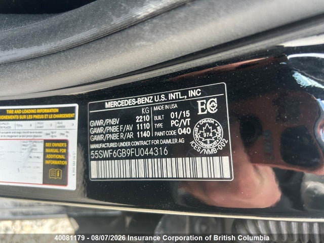 Aukcja sprzedaży 2015 Mercedes-benz C 400 4mati, vin: 55SWF6GB9FU044316, numer aukcji: 40081179