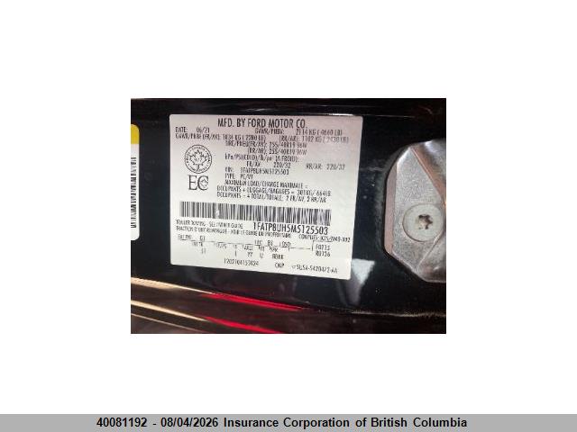 40081192 :رقم المزاد ، 1FATP8UH5M5125503 vin ، 2021 Ford Mustang مزاد بيع