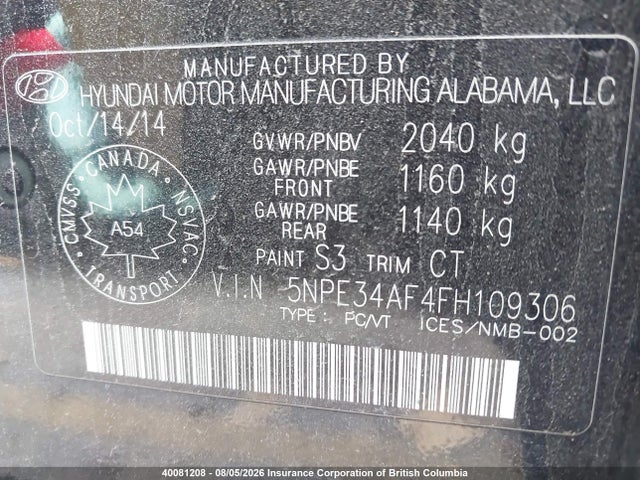 Продажа на аукционе авто 2015 Hyundai Sonata Sport/limited, vin: 5NPE34AF4FH109306, номер лота: 40081208