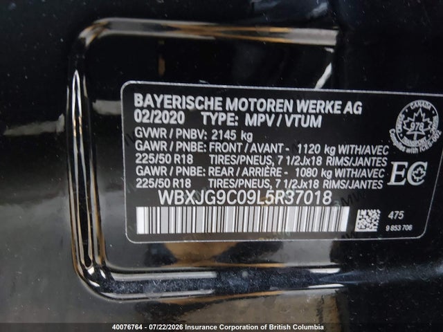 2020 Bmw X1 Xdrive28i მანქანა იყიდება აუქციონზე, vin: WBXJG9C09L5R37018, აუქციონის ნომერი: 40076764