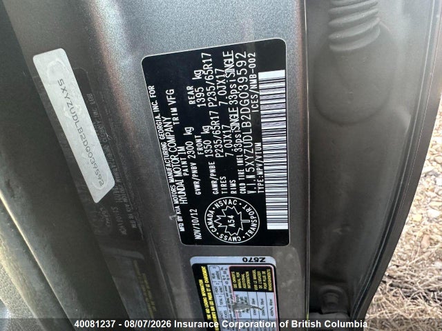 40081237 :رقم المزاد ، 5XYZUDLB2DG039592 vin ، 2013 Hyundai Santa Fe Sport مزاد بيع