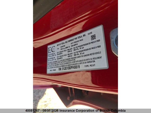Tesla MODEL 3 2023 5YJ3E1EB3PF456519 Image 14