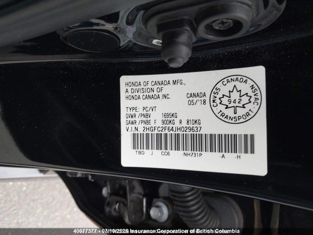 Aukcja sprzedaży 2018 Honda Civic Lx, vin: 2HGFC2F64JH029637, numer aukcji: 40077377