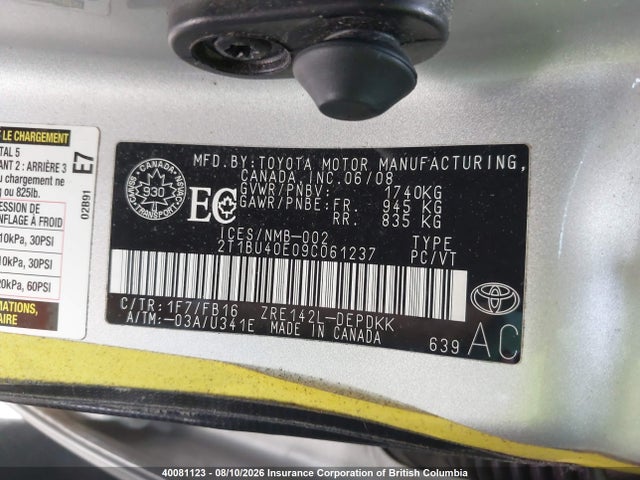 Aukcja sprzedaży 2009 Toyota Corolla S/le/xle, vin: 2T1BU40E09C061237, numer aukcji: 40081123