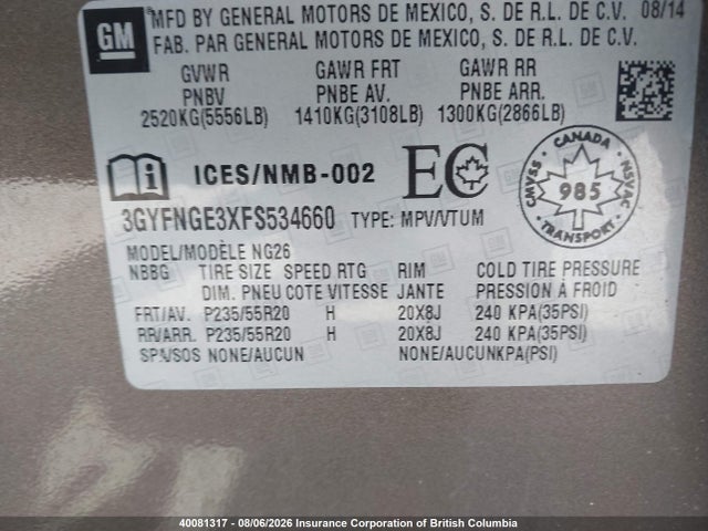 Продажа на аукционе авто 2015 Cadillac Srx, vin: 3GYFNGE3XFS534660, номер лота: 40081317