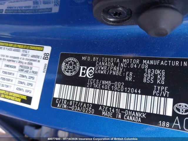 Aukcja sprzedaży 2009 Toyota Corolla Matrix S, vin: 2T1KE40E19C012044, numer aukcji: 40077680