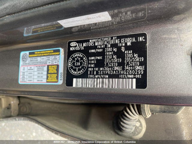 Продаж на аукціоні авто 2017 Kia Sorento Sx/sx Limited, vin: 5XYPKDA17HG280299, номер лоту: 40081367
