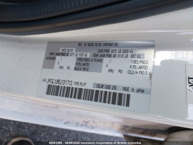 2018 Mazda 6 Sport მანქანა იყიდება აუქციონზე, vin: JM1GL1UM6J1311713, აუქციონის ნომერი: 40081398
