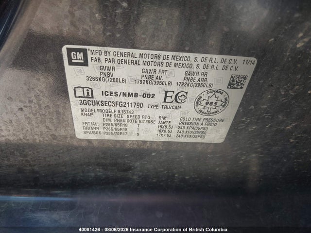 Продажа на аукционе авто 2015 Chevrolet Silverado 1500 Ltz, vin: 3GCUKSEC3FG211790, номер лота: 40081426