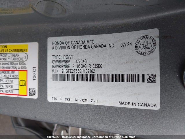 Продаж на аукціоні авто 2025 Honda Civic Sport, vin: 2HGFE2F55SH102162, номер лоту: 40076929