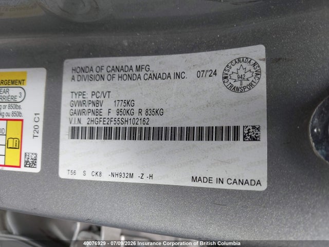 Продаж на аукціоні авто 2025 Honda Civic Sport, vin: 2HGFE2F55SH102162, номер лоту: 40076929