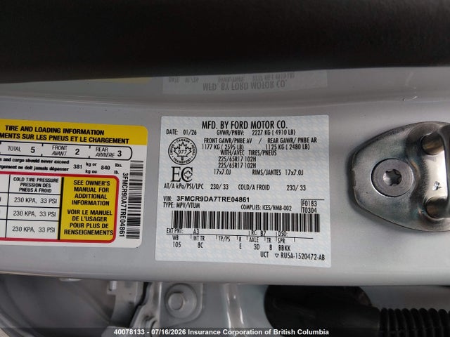 Aukcja sprzedaży 2026 Ford Bronco Sport Badlands, vin: 3FMCR9DA7TRE04861, numer aukcji: 40078133