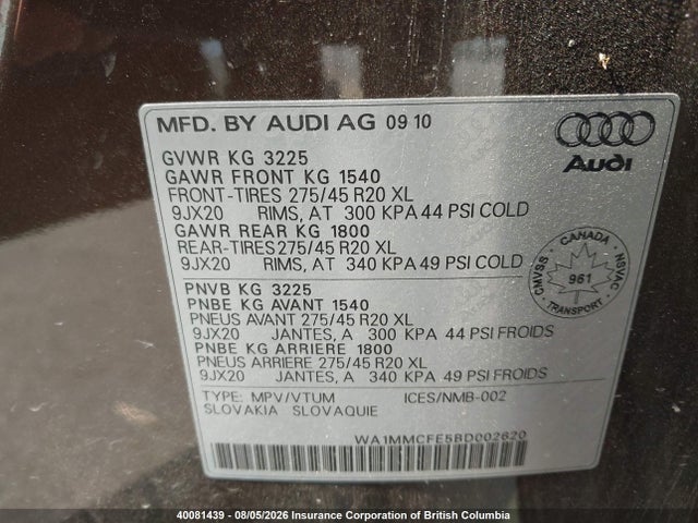 40081439 :رقم المزاد ، WA1MMCFE5BD002620 vin ، 2011 Audi Q7 مزاد بيع