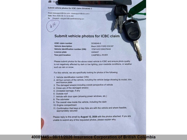 Продажа на аукционе авто 2005 Ford Escape Xlt, vin: 1FMYU03135KA76444, номер лота: 40081445