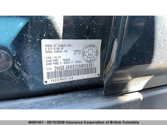 Продажа на аукционе авто 1997 Honda Civic, vin: 2HGEJ6682VH909381, номер лота: 40081451