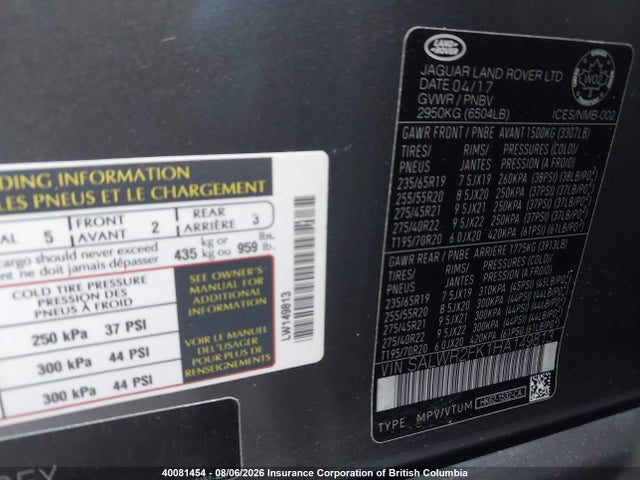 Aukcja sprzedaży 2017 Land Rover Range Rover Sport Hse, vin: SALWR2FK1HA149813, numer aukcji: 40081454