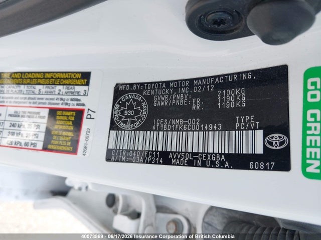 Продажа на аукционе авто 2012 Toyota Camry Hybrid/le/xle, vin: 4T1BD1FK6CU014943, номер лота: 40073869