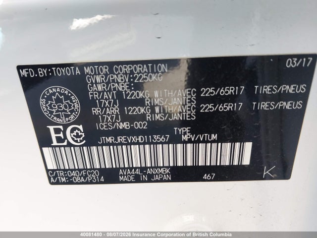 JTMRJREVXHD113567 Toyota RAV4