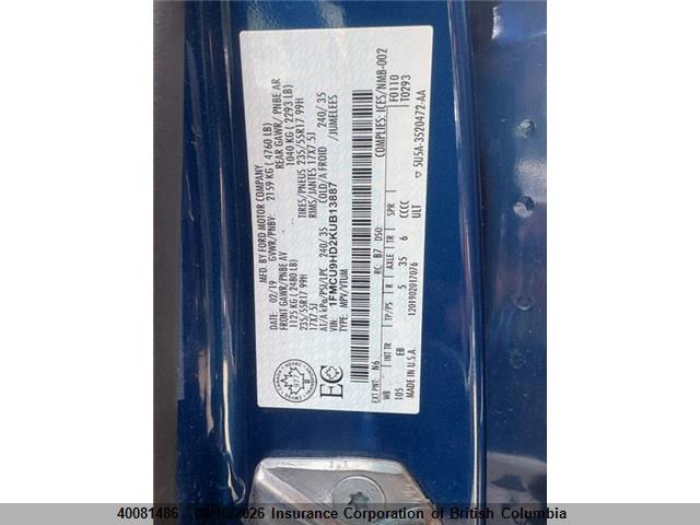 Aukcja sprzedaży 2019 Ford Escape Sel, vin: 1FMCU9HD2KUB13887, numer aukcji: 40081486