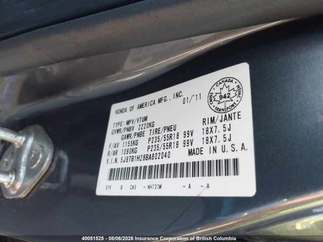 Продажа на аукционе авто 2011 Acura Rdx, vin: 5J8TB1H28BA802040, номер лота: 40081525