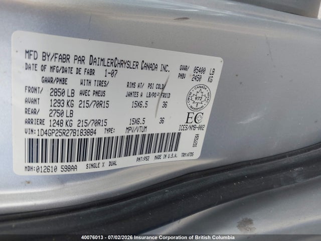 Aukcja sprzedaży 2007 Dodge Caravan Se, vin: 1D4GP25R27B183884, numer aukcji: 40076013