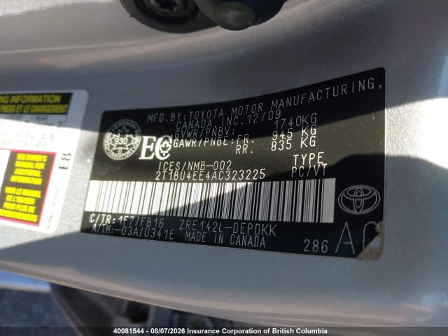 Продаж на аукціоні авто 2010 Toyota Corolla Ce, vin: 2T1BU4EE4AC323225, номер лоту: 40081544