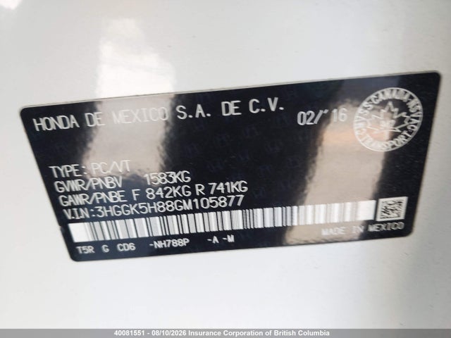 Aukcja sprzedaży 2016 Honda Fit, vin: 3HGGK5H88GM105877, numer aukcji: 40081551