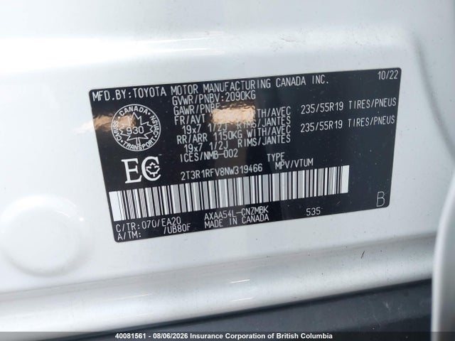 Toyota RAV4 2022 2T3R1RFV8NW319466 Image 9