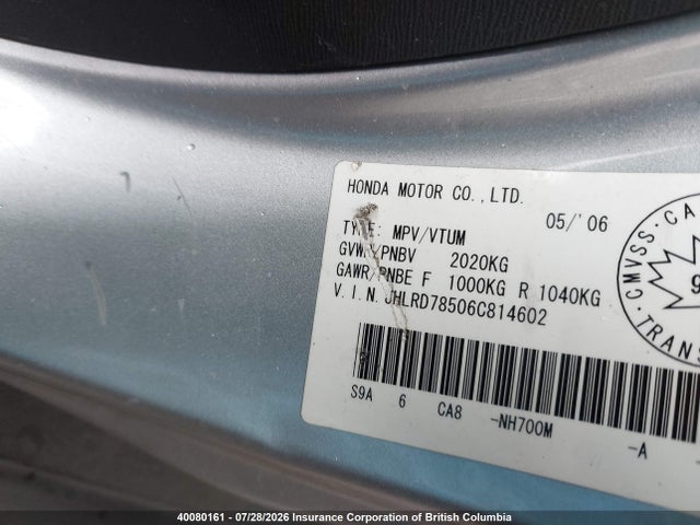 Продаж на аукціоні авто 2006 Honda Cr-v Lx, vin: JHLRD78506C814602, номер лоту: 40080161