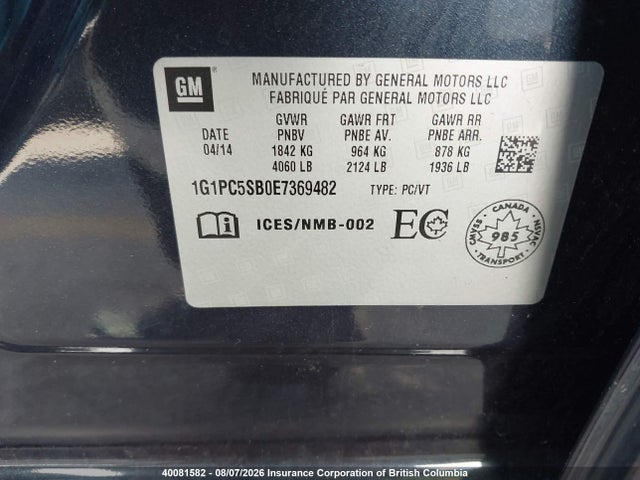 Auction sale of the 2014 Chevrolet Cruze, vin: 1G1PC5SB0E7369482, lot number: 40081582