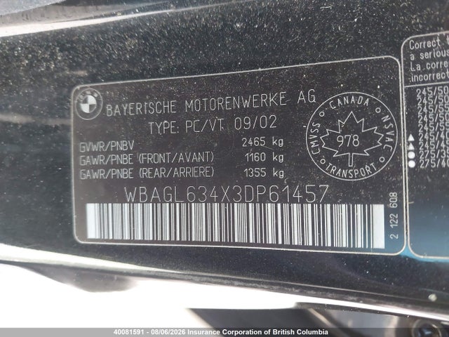 Aukcja sprzedaży 2003 Bmw 745i, vin: WBAGL634X3DP61457, numer aukcji: 40081591