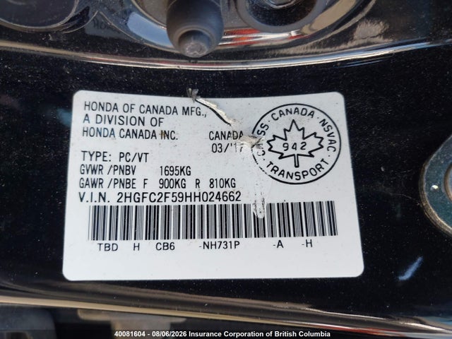Honda Civic 2017 2HGFC2F59HH024662 Image 9