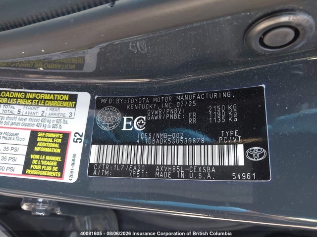 Aukcja sprzedaży 2025 Toyota Camry, vin: 4T1DBADK5SU539878, numer aukcji: 40081605