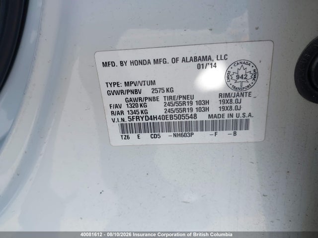 Acura MDX 2014 5FRYD4H40EB505548 Image 9