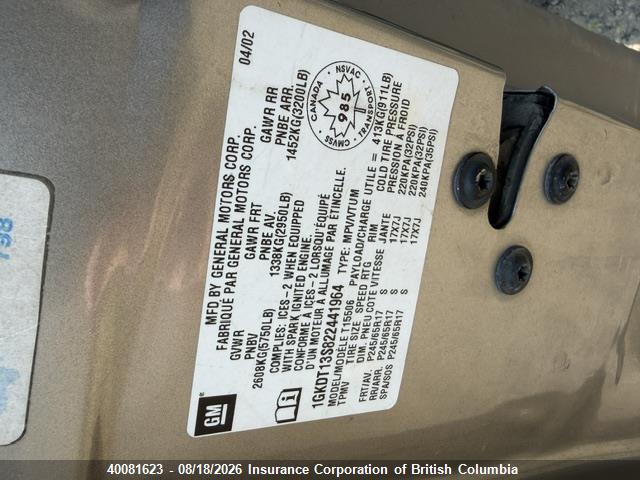 40081623 :رقم المزاد ، 1GKDT13S822441964 vin ، 2002 Gmc Envoy مزاد بيع