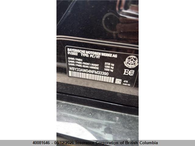 Продаж на аукціоні авто 2022 Bmw I4, vin: WBY33AW04NFM33390, номер лоту: 40081646