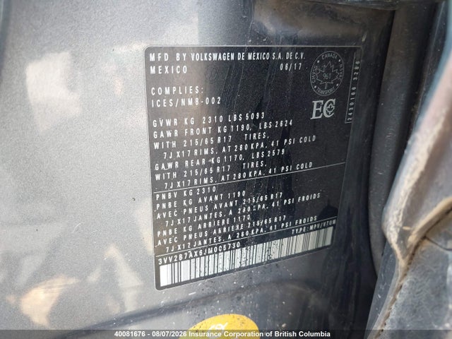 Aukcja sprzedaży 2018 Volkswagen Tiguan Se/sel, vin: 3VV2B7AX6JM005730, numer aukcji: 40081676