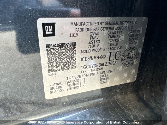 40081682 :رقم المزاد ، 1GCUYDED6LZ153821 vin ، 2020 Chevrolet Silverado 1500 Lt مزاد بيع