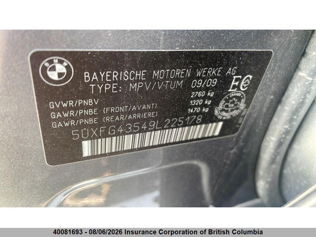 40081693 :رقم المزاد ، 5UXFG43549L225178 vin ، 2009 Bmw X6 مزاد بيع