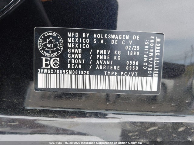 Aukcja sprzedaży 2025 Volkswagen Jetta Sel, vin: 3VWGX7BU9SM061928, numer aukcji: 40078687