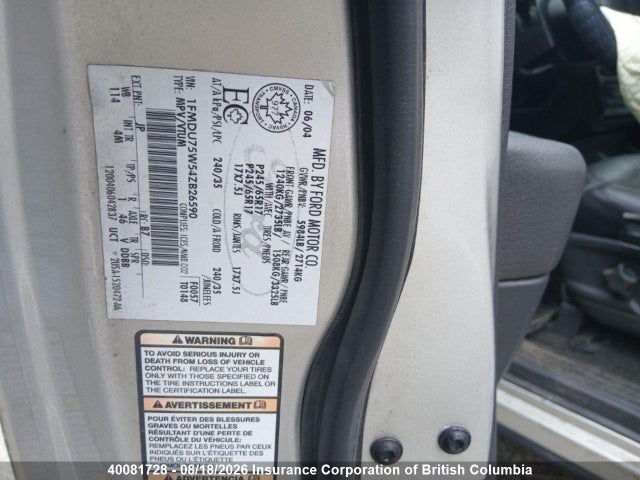 Продаж на аукціоні авто 2004 Ford Explorer Limited, vin: 1FMDU75W54ZB26590, номер лоту: 40081728