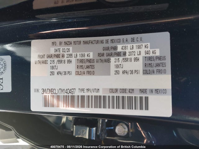Auction sale of the 2026 Mazda Cx-30 Preferred/carbon Edition/aire Edition, vin: 3MVDMBCLXTM140497, lot number: 40078475
