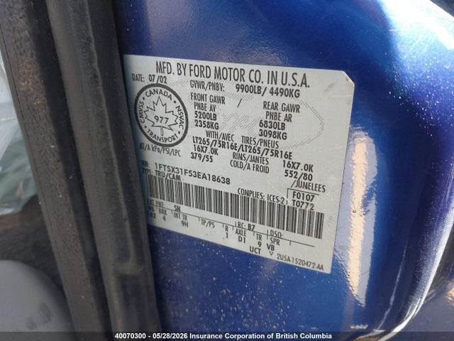 Продажа на аукционе авто 2003 Ford F350 Srw Super Duty, vin: 1FTSX31F53EA18638, номер лота: 40070300
