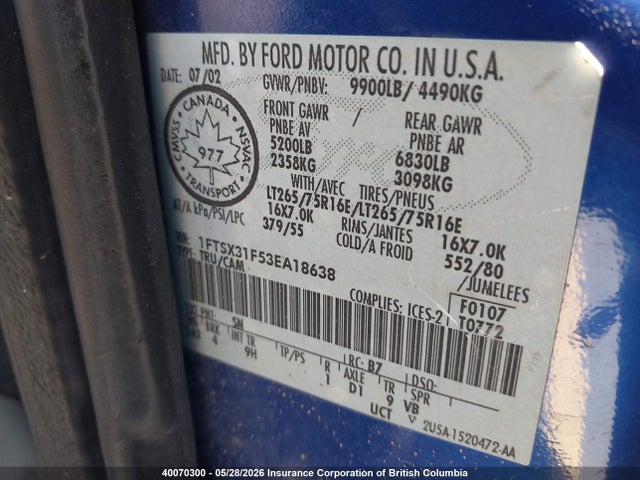 Продажа на аукционе авто 2003 Ford F350 Srw Super Duty, vin: 1FTSX31F53EA18638, номер лота: 40070300
