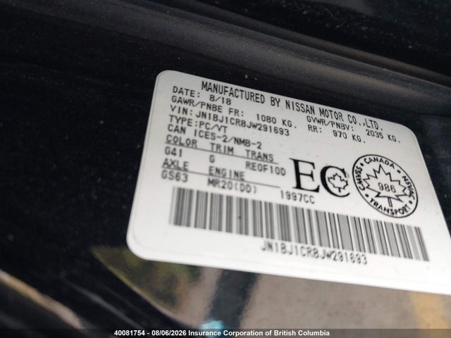 Aukcja sprzedaży 2018 Nissan Qashqai S/sl/sv, vin: JN1BJ1CR8JW291693, numer aukcji: 40081754