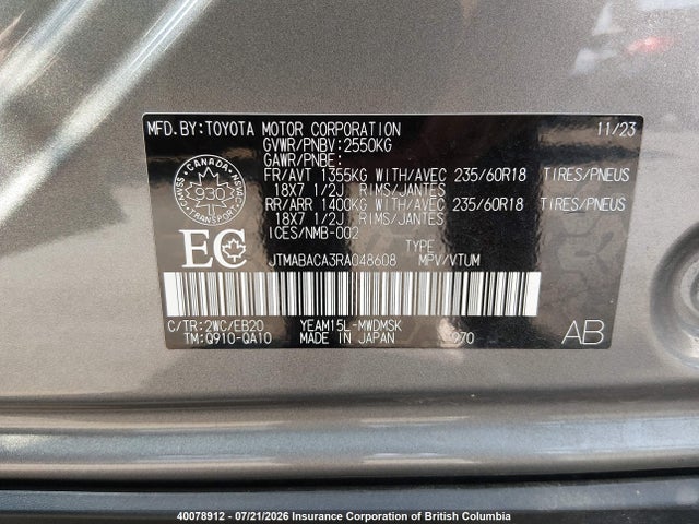 Aukcja sprzedaży 2024 Toyota Bz4x Xle/limited, vin: JTMABACA3RA048608, numer aukcji: 40078912