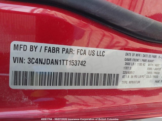 2026 Jeep Compass Sport მანქანა იყიდება აუქციონზე, vin: 3C4NJDAN1TT153742, აუქციონის ნომერი: 40081764
